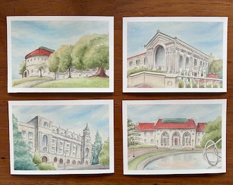 UC Berkeley Watercolor Prints - Set of 4 Paintings - 5x7 Inches