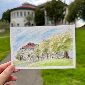 UC Berkeley Wellman Hall - Pintura em aquarela - Impressão de cartão postal - 5x7