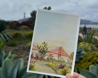 Golden Gate Bridge Print - Watercolor Painting - Presidio, San Francisco