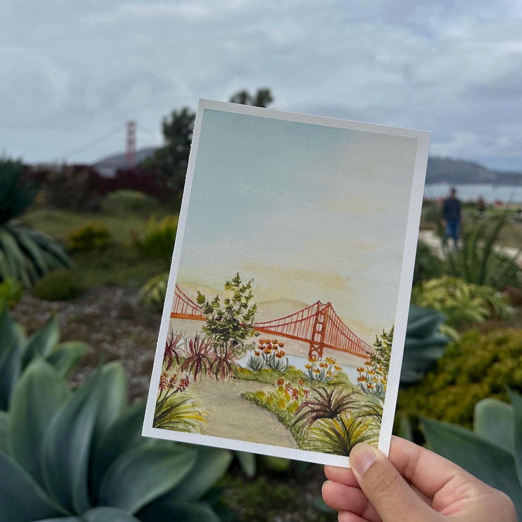 ゴールデンゲートブリッジの版画 - 水彩画 - プレシディオ