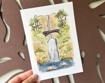 Multnomah Waterfall Print - Watercolor Painting - Portland, Oregon