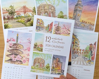 San Francisco Desk Calendar - 2026 - Watercolor Paintings