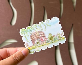 San Francisco Stamp Sticker - Palace of Fine Arts - Waterproof Vinyl - Watercolor Painting