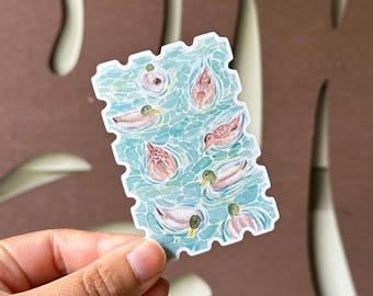 Duck Pond Stamp Sticker - Waterproof Vinyl - Watercolor Painting - Davis, California