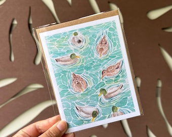 Duck Pond Greeting Card - Watercolor Painting - Davis Arboretum - Stationary
