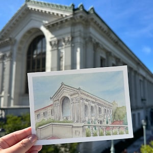 UC Berkeley Doe Bibliothek - Aquarell Malerei - Postkarte Druck - 13x18
