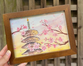 Cherry Blossom Pagoda Print - Watercolor Painting - Japantown, San Francisco