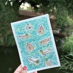 Duck Pond - UC Initials Arboretum - Aquarell Malerei - 13x18 Postkarte Druck