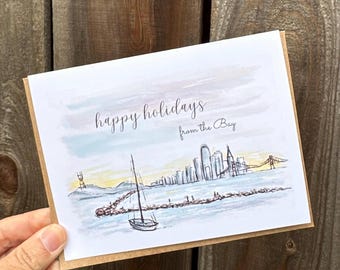 Skyline Greeting Card - San Francisco, California Watercolor Painting