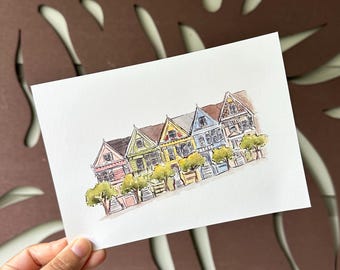 Painted Ladies Print - Watercolor Painting - San Francisco