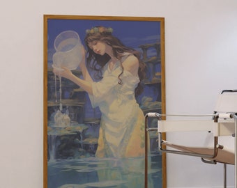 Aquarius Zodiac Poster, Witchy Celestial Art Print