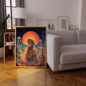 70s Mushroom Girl Decor, 70s Psychedelic Decor, 70s Wall Decor, 70s Mushroom Wall Art, Trippy Art, 70s Hippie Girl Poster, Groovy Art Prints