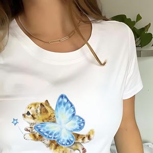 Fairy Cat Baby Tee, Fairy Coquette Graphic Top, Cute Baby Tee, Fairycore Clothing, Vintage Baby Tee Y2k, Kitten Aesthetic Top