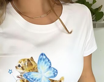 Camiseta de bebé con gato de hadas, top gráfico de hada coqueta, camiseta bonita para bebé, ropa Fairycore, camiseta vintage para bebé Y2K, top con estética de gatito