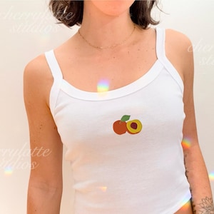Abrikoos geborduurde tanktop, esthetische fruittop, Y2k Summer, schattige cottagecore-top met spaghettibandjes