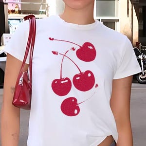 Cherries Baby Tee, Fruit Coquette Graphic Top, Cute Red Baby Tee, Cottagecore Clothing, Vintage Baby Tee Y2k, Soft Girlcore Aesthetic Top