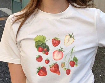 Strawberry Baby Tee Graphic Baby Tee Cute Baby Tee Coquette Baby Tee Strawberry Shirt Baby Tee Women Y2k Baby Tee Gift For Her Aesthetic Top