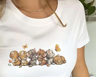 Cute Cat Baby Tee, Kitties Y2K Shirt, 90s Clothing, Coquette Aesthetic, Vintage Graphic Top, Cute Baby Tee, Cottagecore Illustration