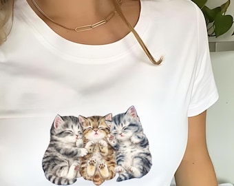 Sleeping Kittens Baby Tee, 90s Clothing, Coquette Aesthetic, Vintage Graphic Top, Summer Y2K Shirt, Cute Baby Tee, Cottagecore 2000s Fashion