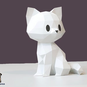Modello di carta per gattini, PDF, modello di carta 3D per gatti, decorazioni per la casa, artigianato fai da te, carta 3D, Pepakura, Low Poly, scultura di carta, animale