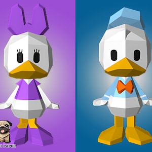 Kit papercraft dessin animé - Origami 3D low poly, modèle 3d, décoration d'intérieur et cadeau - Modèle PDF DXF, origami 3D, papercraft canard