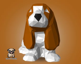 Basset Hound Papiervorlage: DIY 3D Papiermodell (PDF)