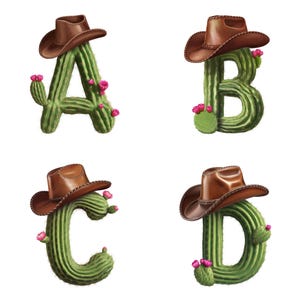 Cactus Cowboy Alphabet Clip Art: Western Letters (PNG Digital Download)
