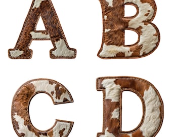 Cowhide Alphabet & Number Clip Art: Fur Texture PNG (Digital Download)