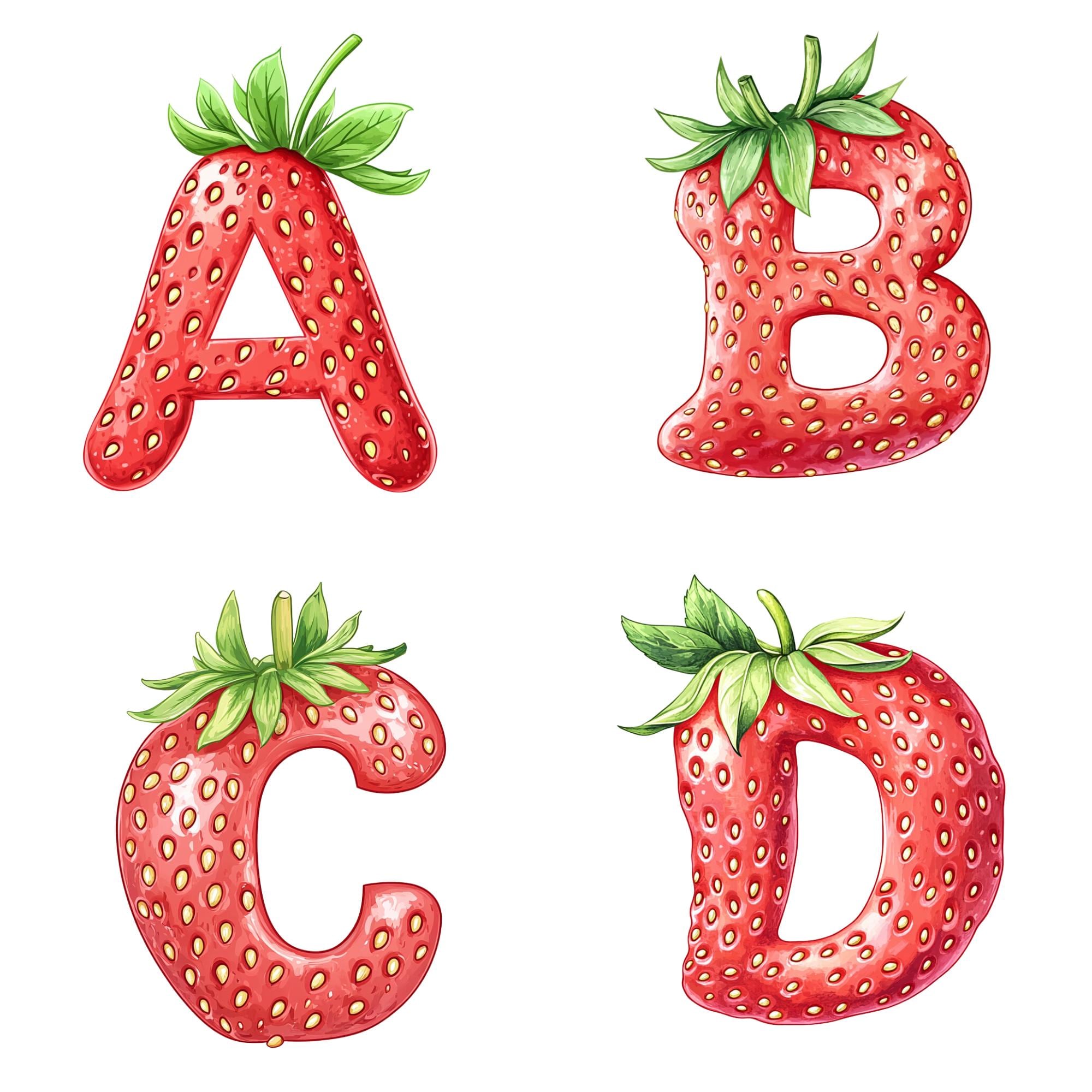 Strawberry Alphabet Clip Art: Fruit Letters, Numbers (PNG Digital
