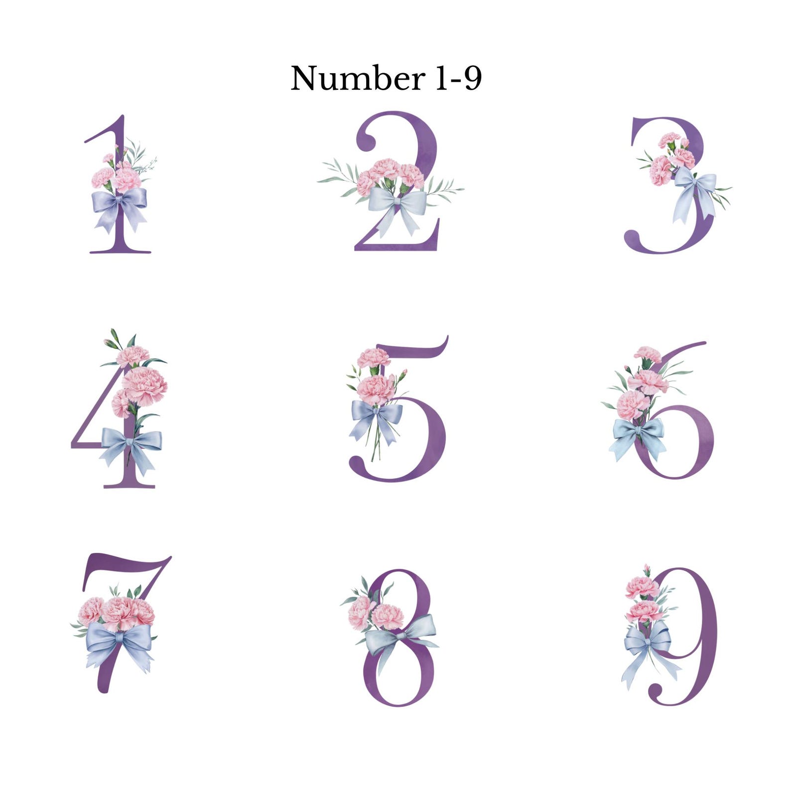 Watercolor Pink Carnation Floral Alphabet: Lavender Purple Letters ...