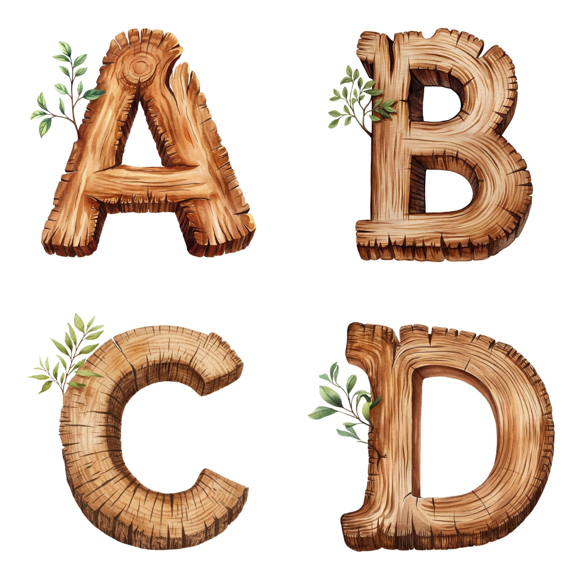 Rustic Wood Alphabet & Numbers Clip Art: Boho Woodland PNG (digital ...