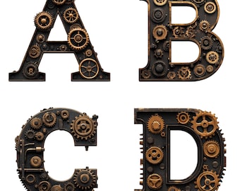 Steampunk Gear Alphabet & Number Clipart: A-Z, 0-9 (PNG Digital Download)
