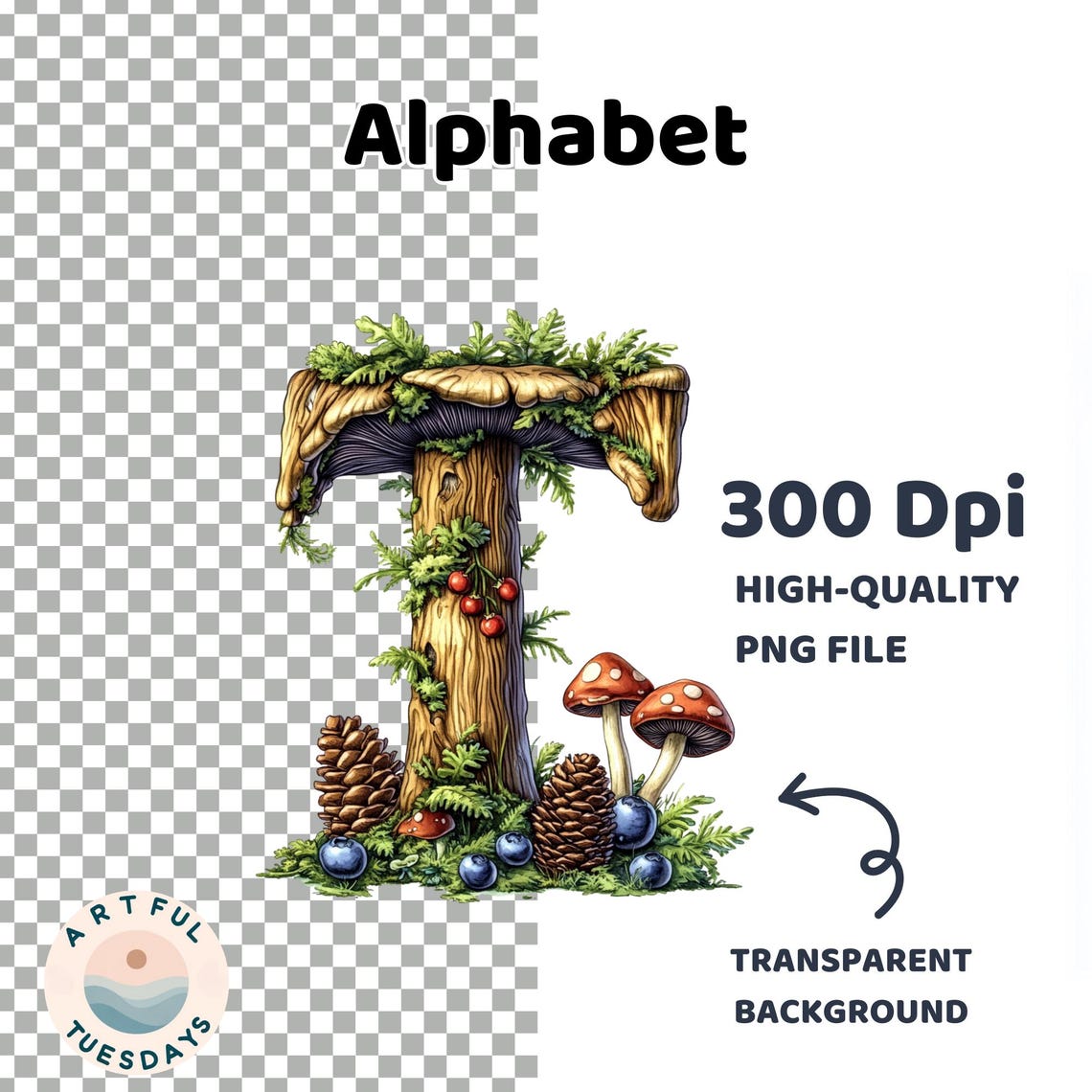 Transparent Forrest Lettering Forest Alphabet Clip Art: 3D Moss & Mushroom Letters (digital Download ...