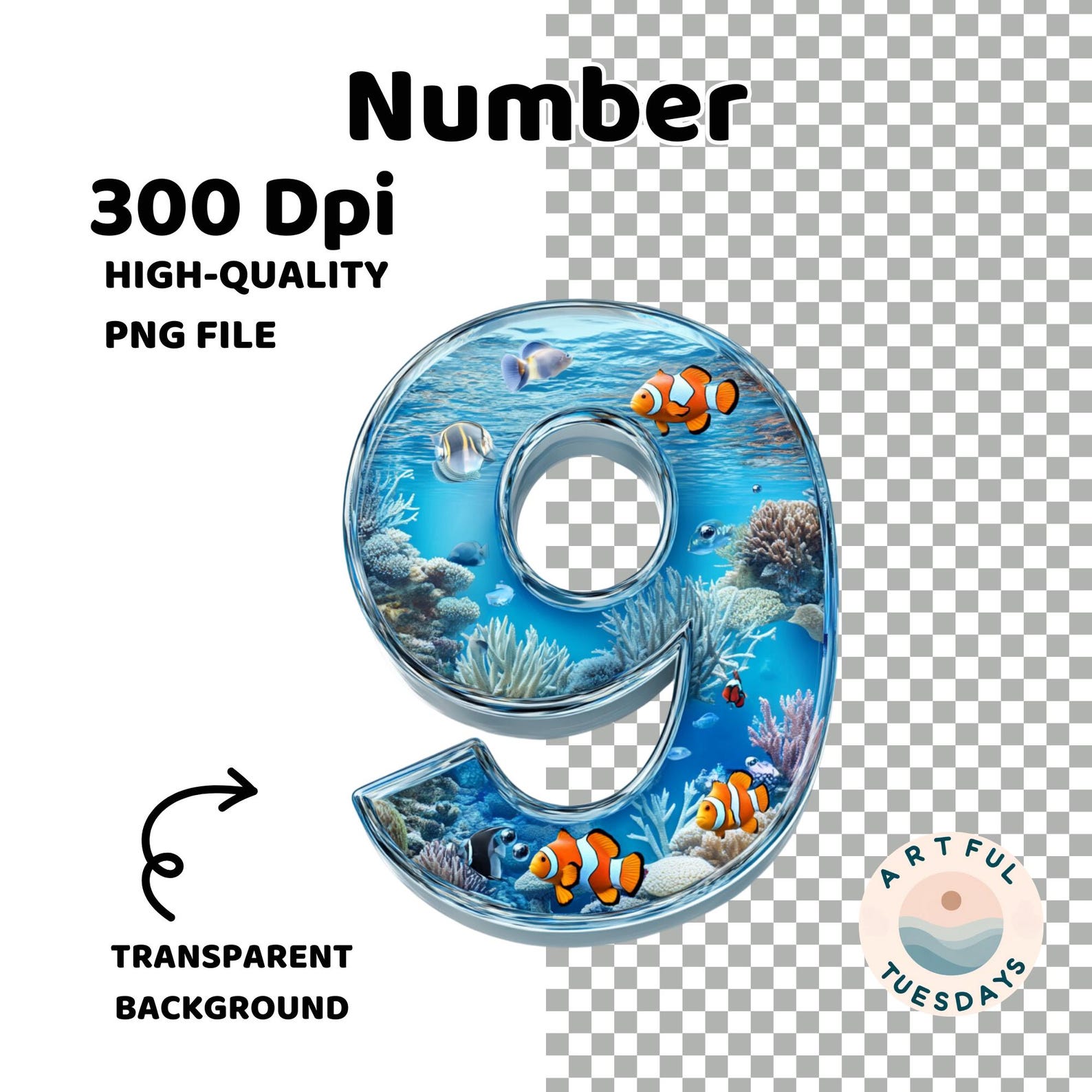 Cute Sea Life Alphabet Clip Art A-Z &amp; Numbers 0-9 | Digital Ocean Letters | Sea Animal Pngs for ...
