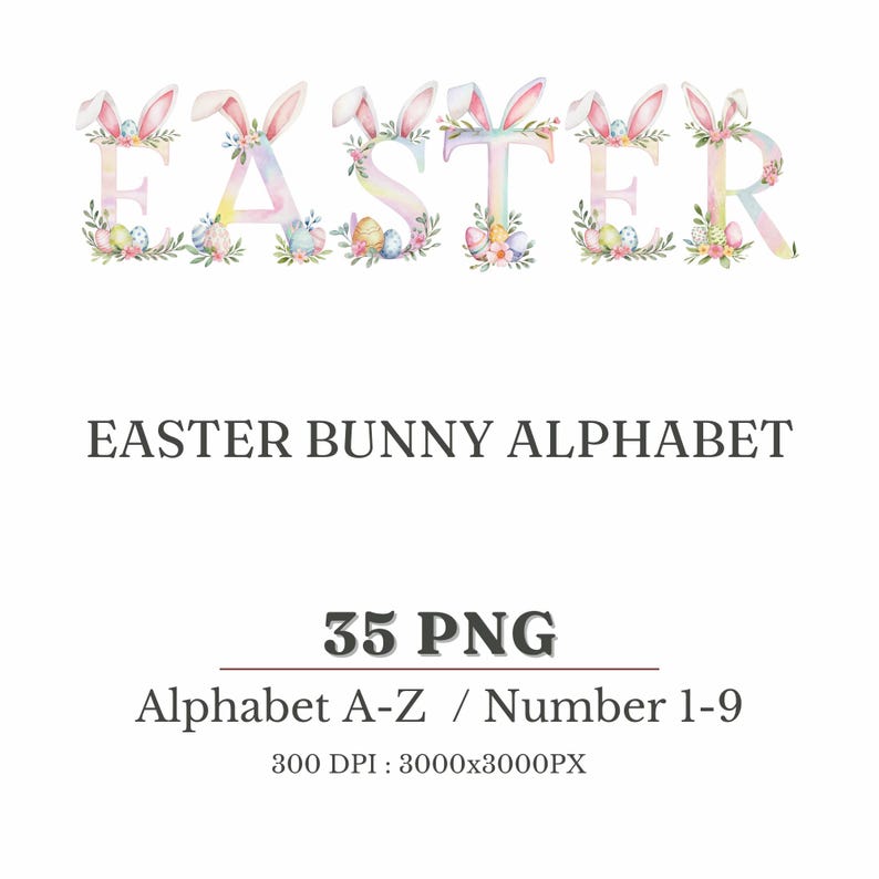 Easter Bunny Alphabet Clipart: Pastel Watercolor Letters (digital ...