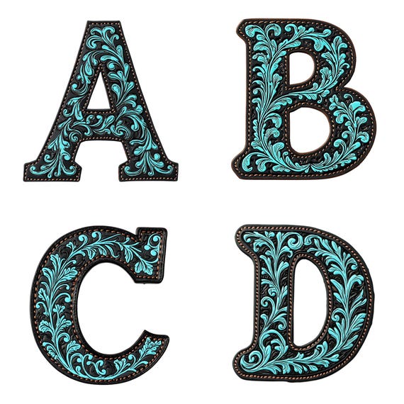 Western Tooled Leather Alphabet Clipart: Cowboy Floral Letters (PNG Digital Download)
