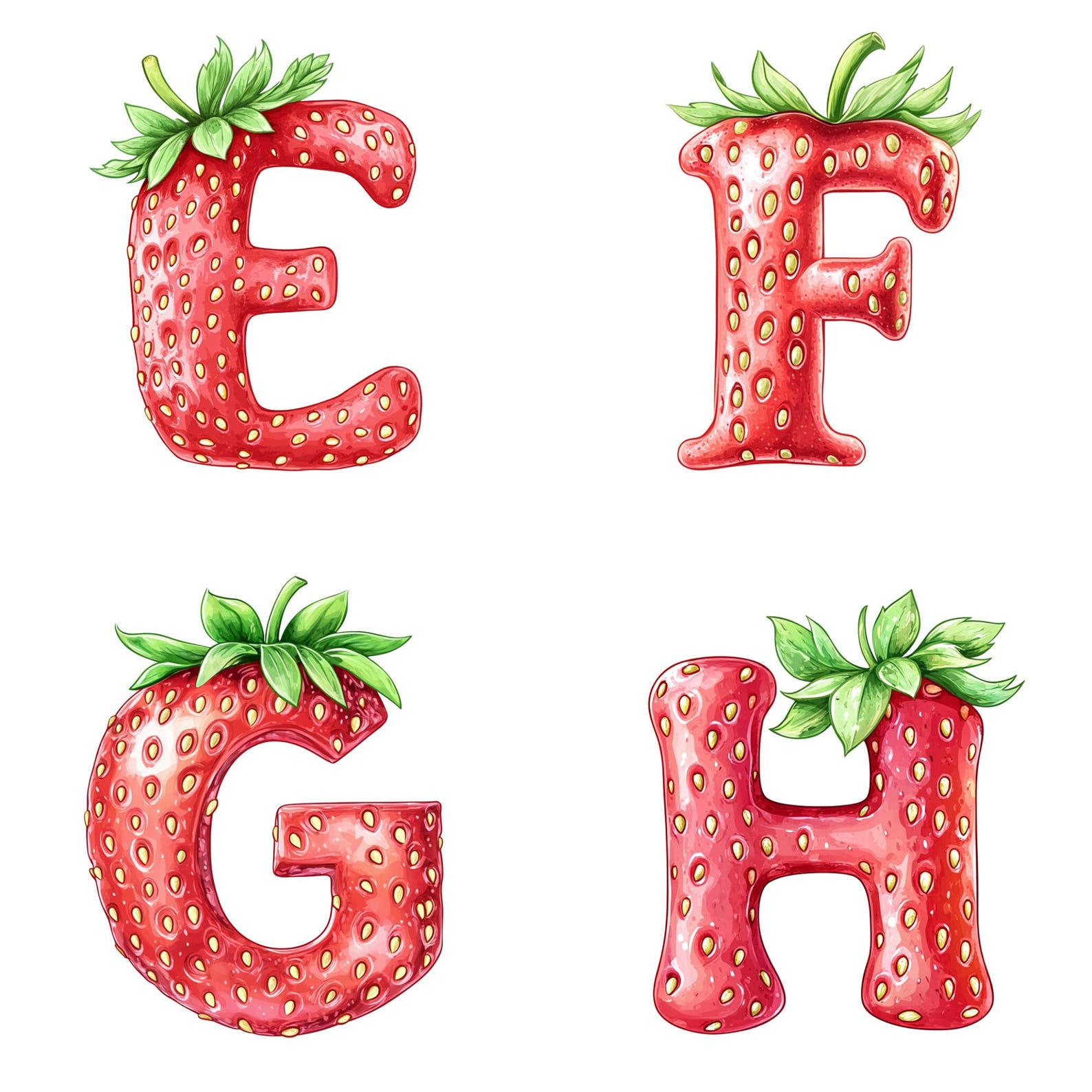 Strawberry Alphabet Clip Art: Fruit Letters, Numbers (PNG Digital ...