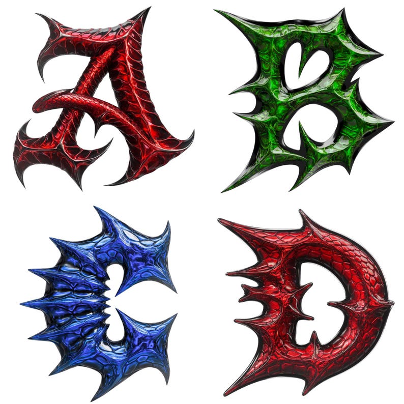 Dragon Scale Alphabet Clipart: Gothic Fantasy Letters, Numbers (PNG ...