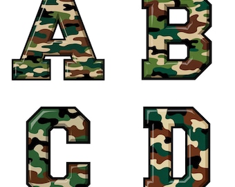 Camo Alphabet Clipart: Military Font PNG (Digital Download)
