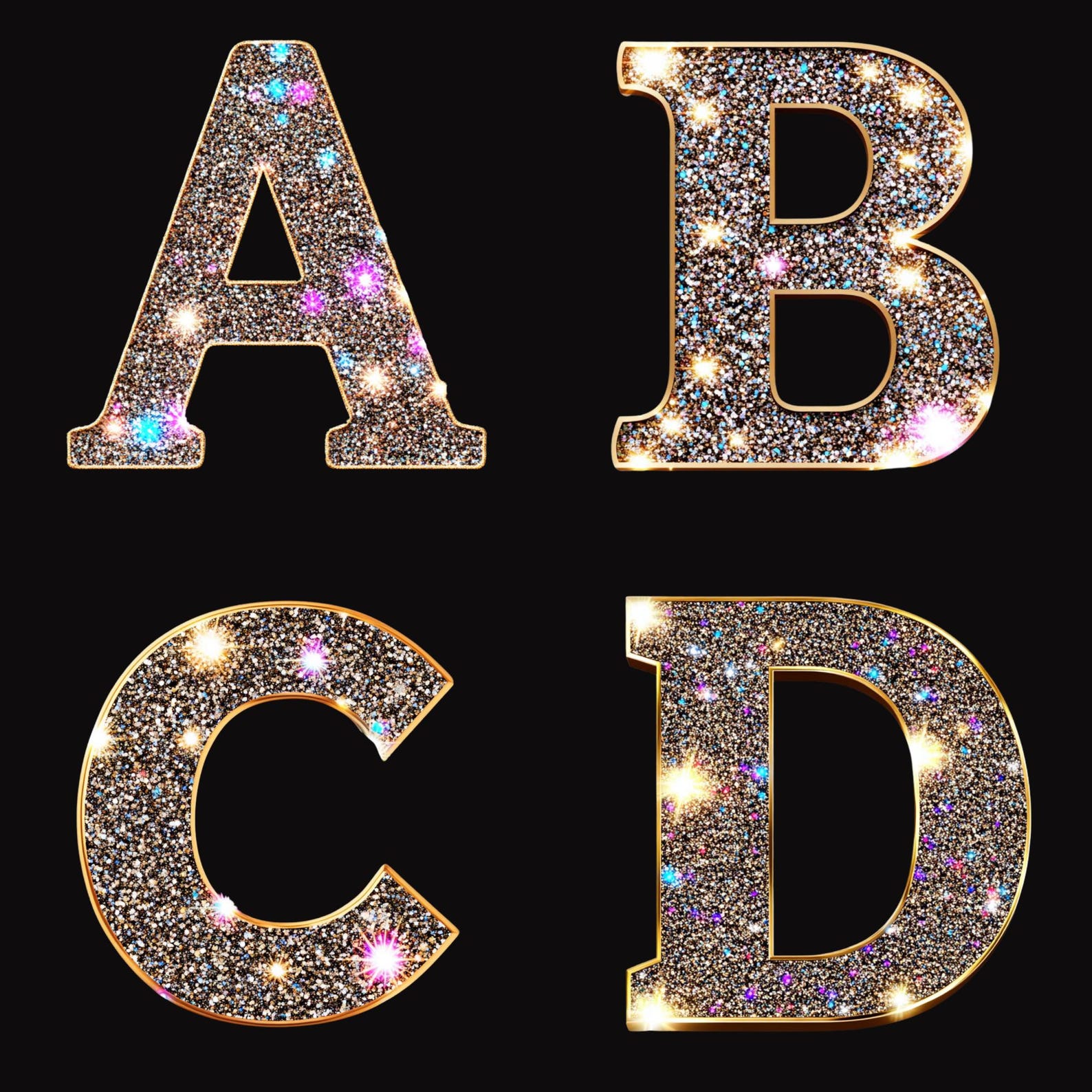 Glitter Alphabet Clip Art: Gold Edged Letters & Numbers (PNG Digital ...
