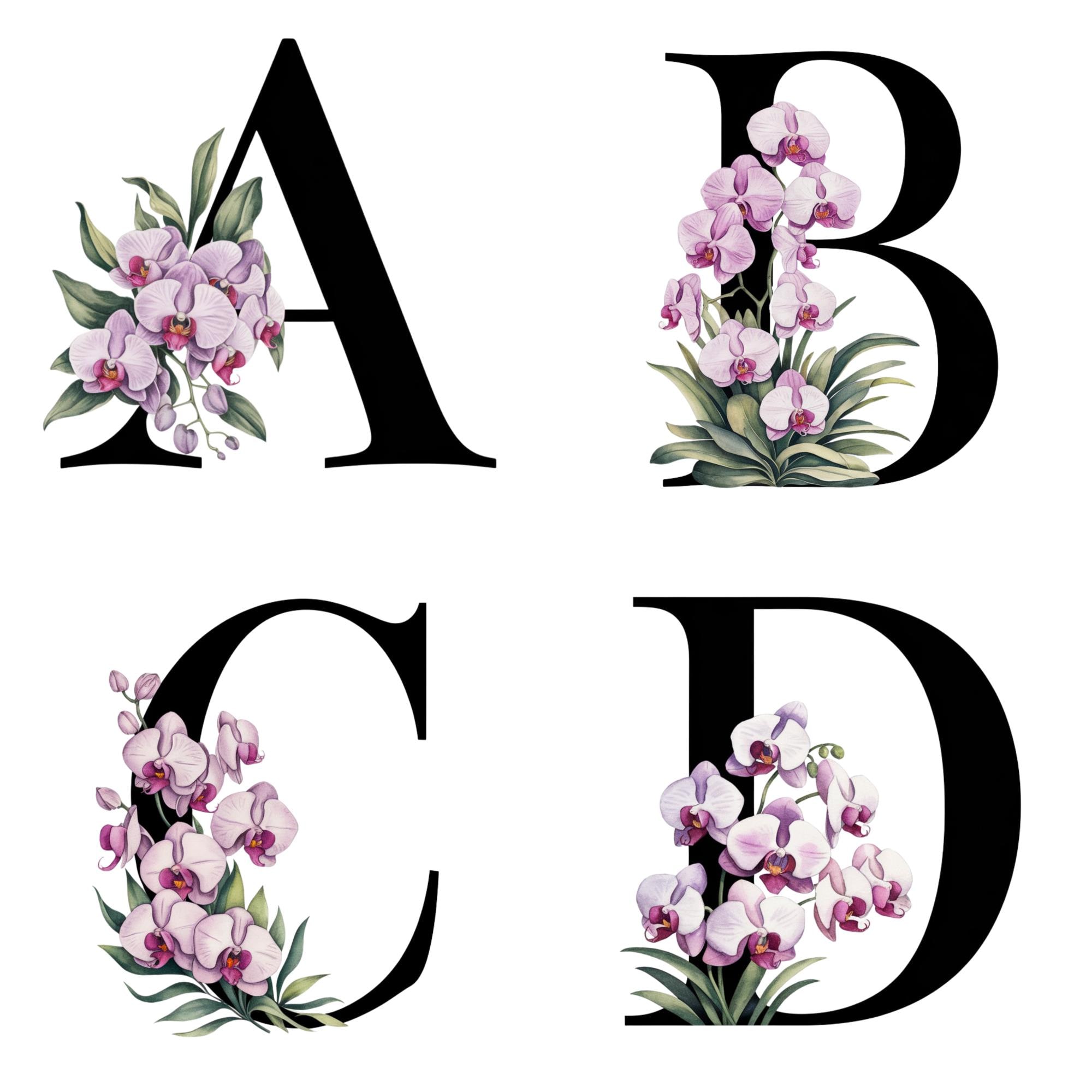 Orchids Lettering Watercolor Orchid Alphabet Clipart: Floral Letters & Numbers (PNG ...