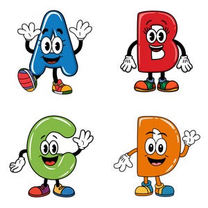 Cartoon Alphabet Clipart: Fun Letter Characters A-Z, 1-9 (PNG Digital Download)