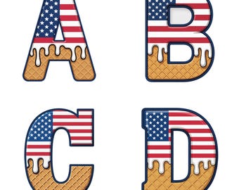 4th of July Drip Alphabet PNG: Stars & Stripes Clipart (Digital Download)