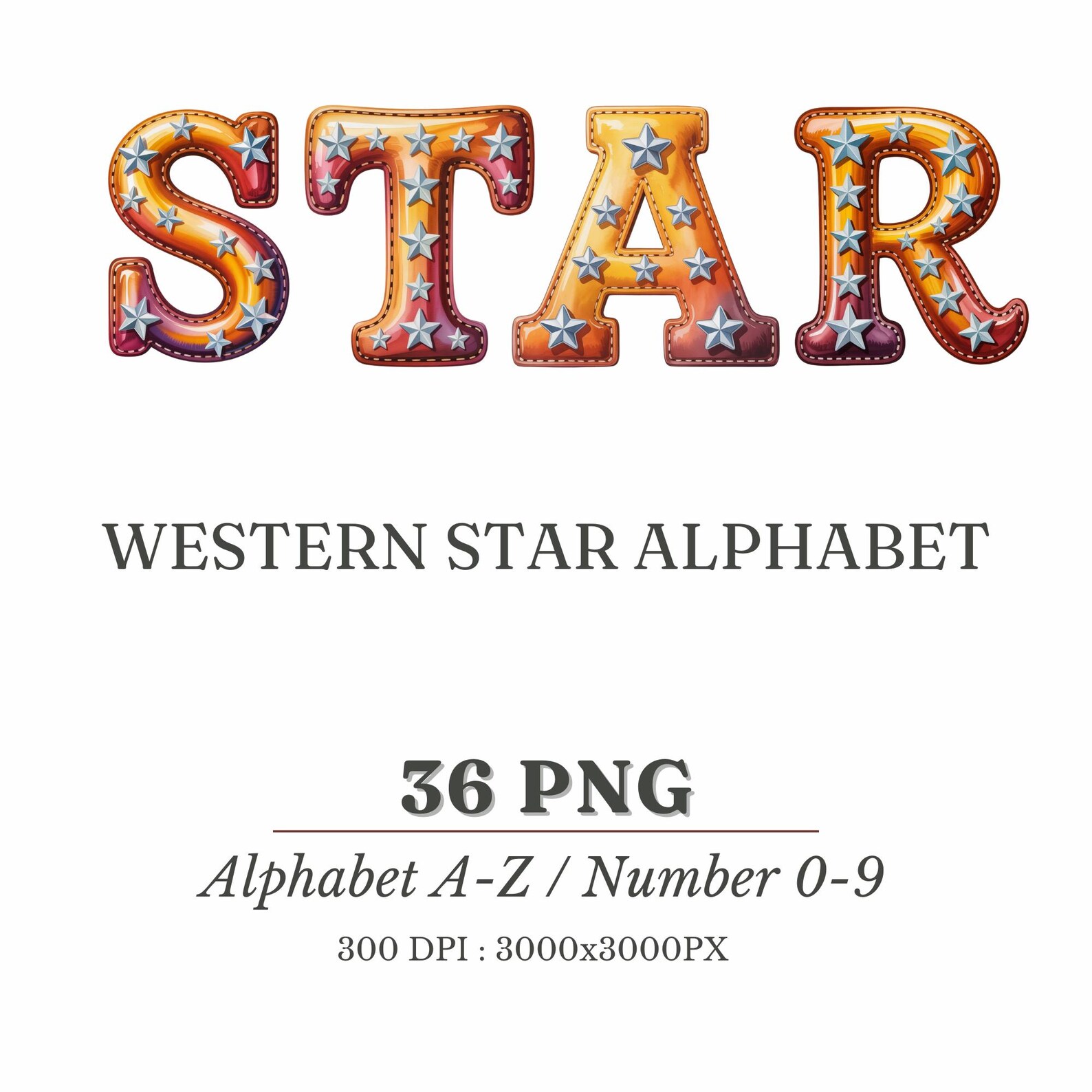 Western Star Alphabet: Cowboy Rodeo Letters & Numbers PNG (digital ...
