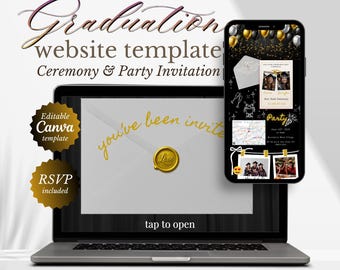 Double Black Gold Graduation Website Template | Class of 2026 Party Invite (Digital Download)