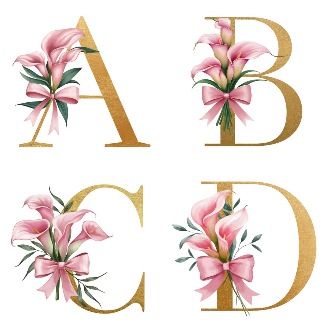 Gold Calla Lily Alphabet Clipart: Floral Letters & Numbers (digital ...
