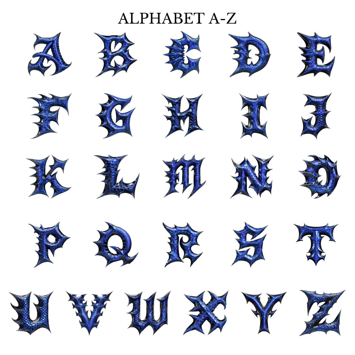 Dragon Scale Alphabet Clipart: Gothic Fantasy Letters, Numbers (PNG ...