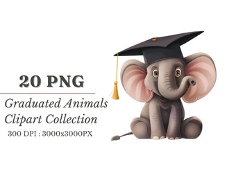 Graduated Animals Clipart Collection - Graduation Cap Animals PNG, 300 DPI Transparent Background, Digital Download