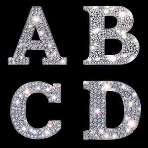 Alfabeto de strass de diamante A-Z e números 0-9 Clip Art, prata perolada iridescente, borda de platina, PNG de 300 DPI, letras elegantes brilhantes