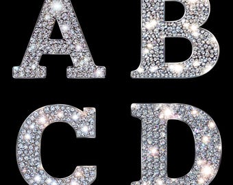 Diamond Rhinestone Alphabet Clip Art: Silver Platinum Letters (PNG Digital Download)